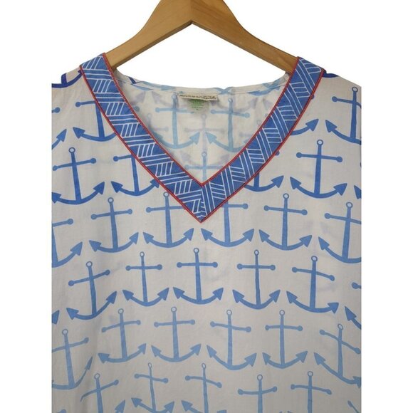 EcoAccents Tunic Top Cover Up Womens Medium Nautical Anchor Print 3/4 Sleeve - Picture 3 of 9